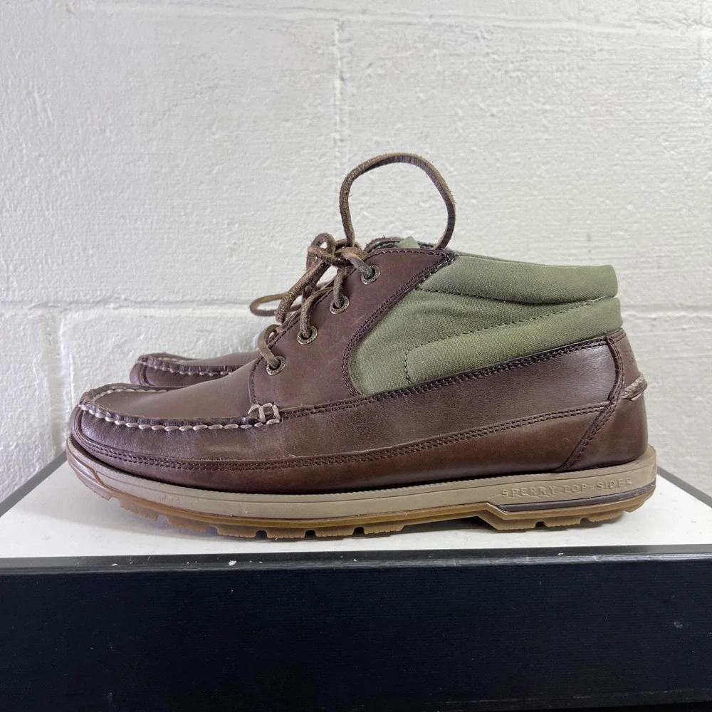 Sperry Top Sider Mariner Chukka Boots Brown Leather Canvas Lace up Men's‎ 9 M